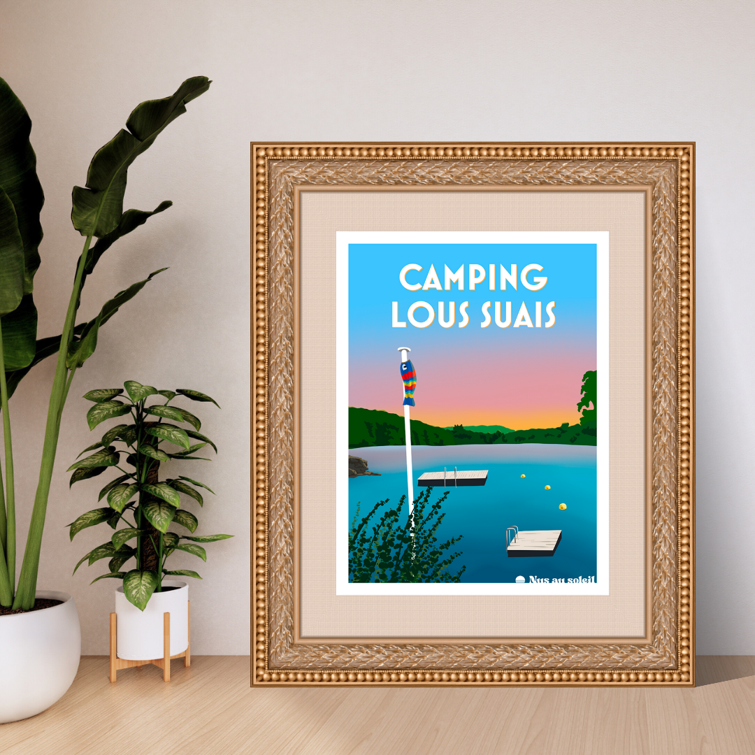 Poster illustration camping Lous Suais décoration murale naturisme