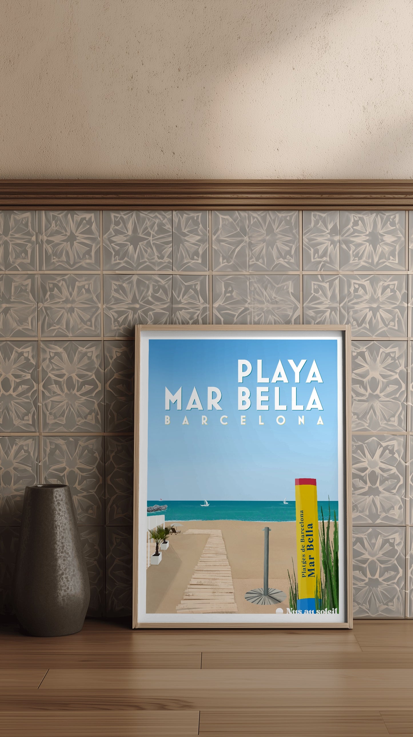 Affiche naturiste Mar Bella encadrée, en décoration murale — Nus au Soleil- ES : Póster naturista Mar Bella enmarcado, decoración de pared — Nus au Soleil