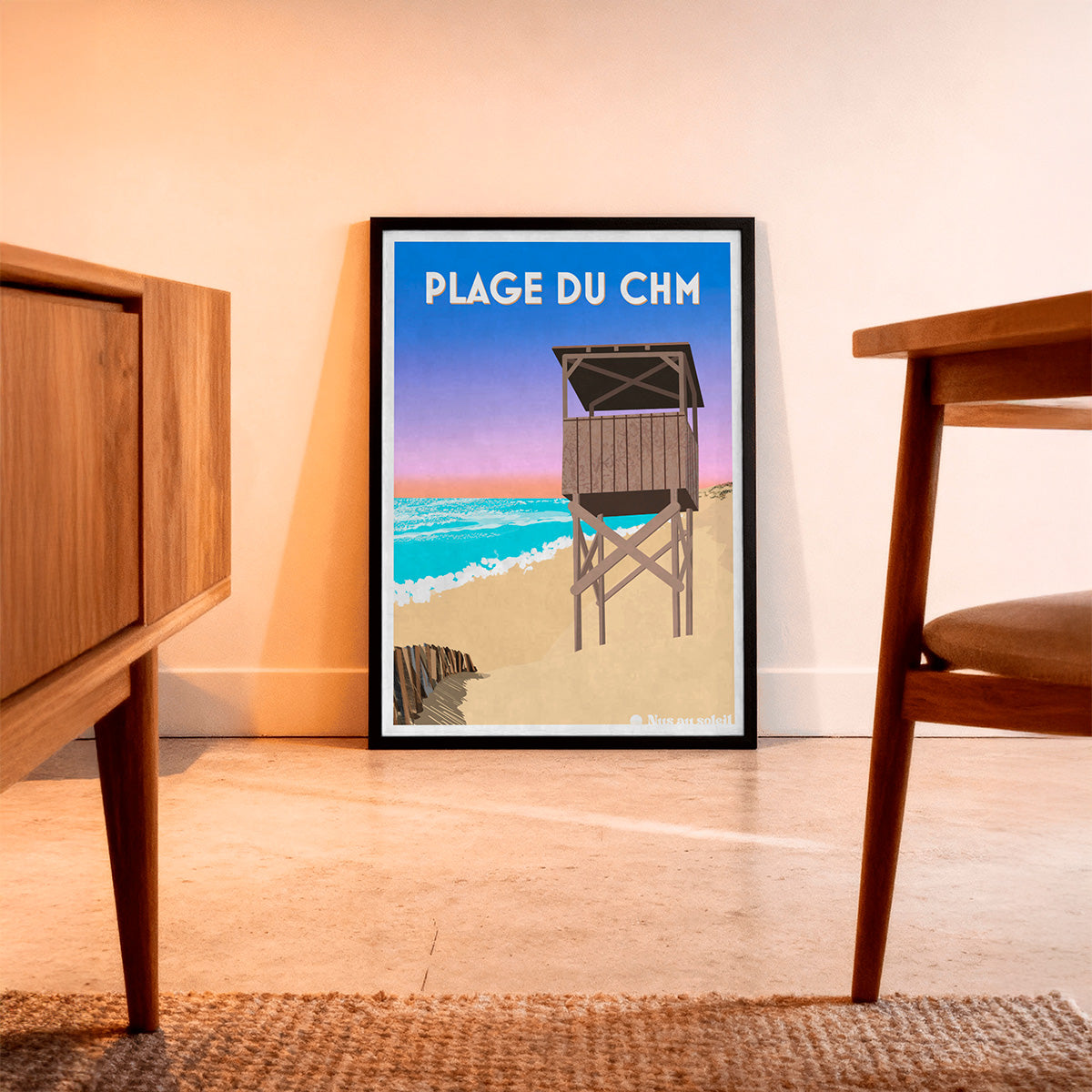 Affiche de la plage du CHM de Montalivet, une bonne idée cadeau pour un naturiste