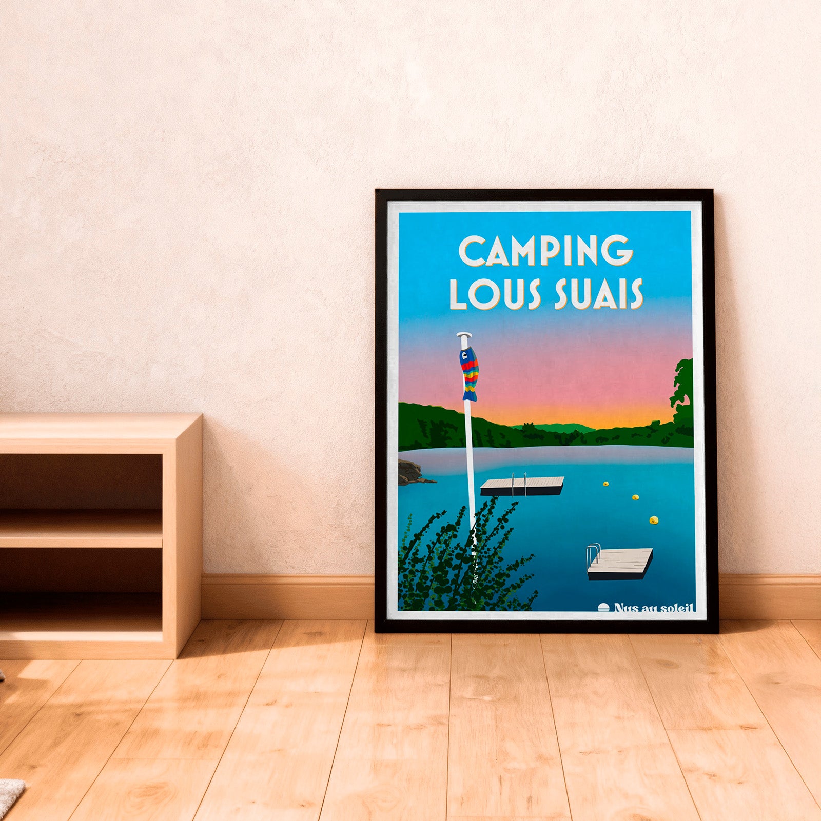 Affiche naturiste camping Lous Suais encadrée décoration murale style contemporain