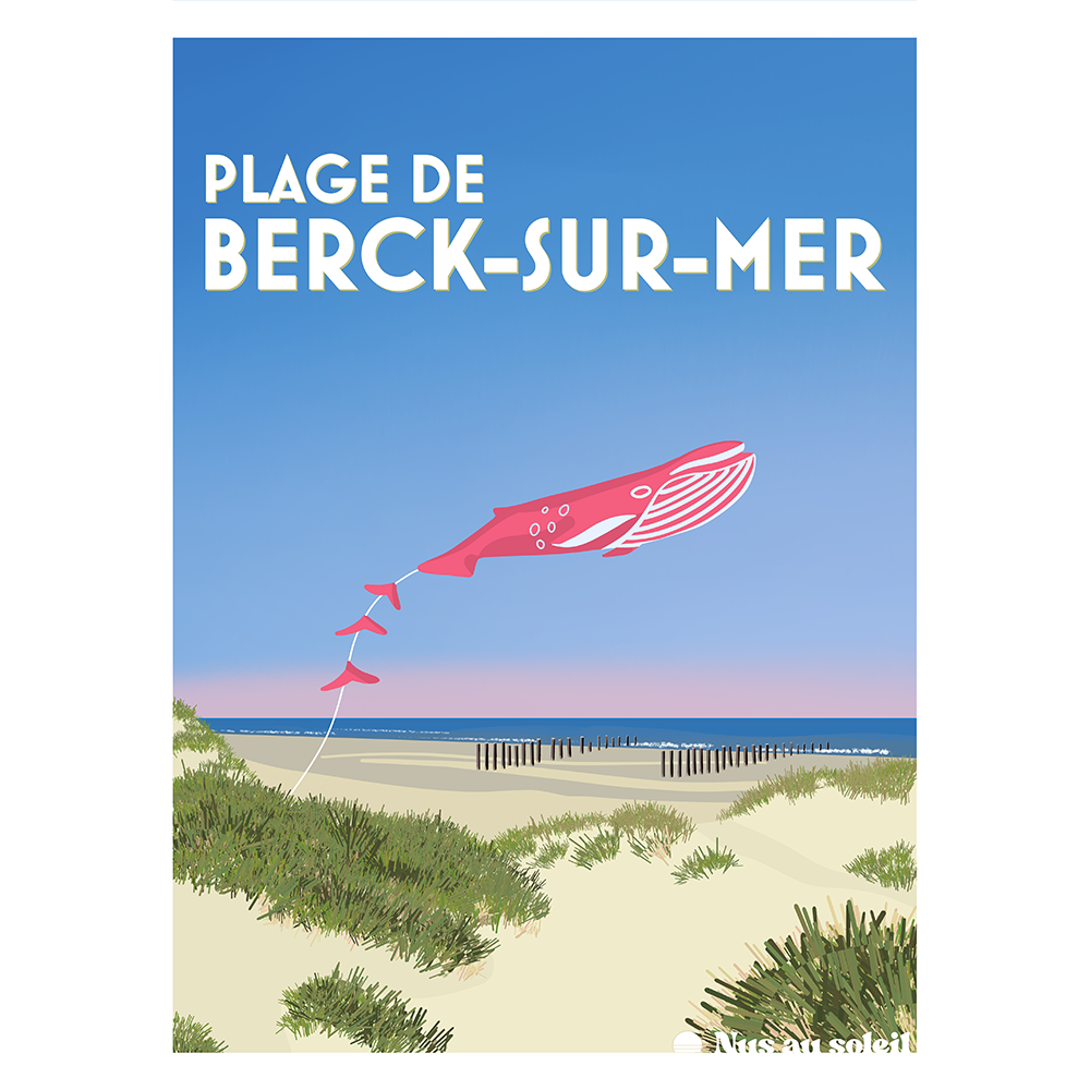 Affiche de la plage naturiste de Berck-sur-Mer encadrée en décoration murale, idée cadeau naturiste design.