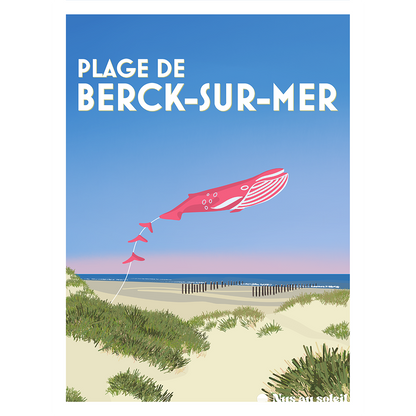 Affiche de la plage naturiste de Berck-sur-Mer encadrée en décoration murale, idée cadeau naturiste design.