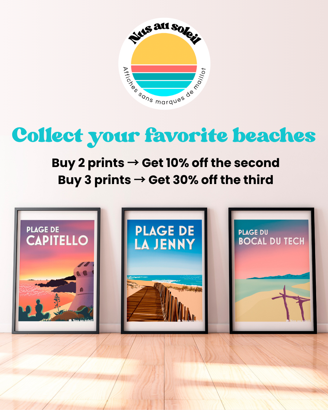Special discount on multi-poster bundles of authentic hand-drawn beach prints.