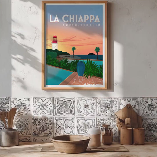 Une illustration dédiée au village naturiste La Chiappa, à Porto-Vecchio.
Un lieu emblématique du naturisme en Corse du Sud, entre plages, criques, maquis et mer turquoise.
Une affiche Nus au soleil pour prolonger l’esprit de liberté toute l’année.